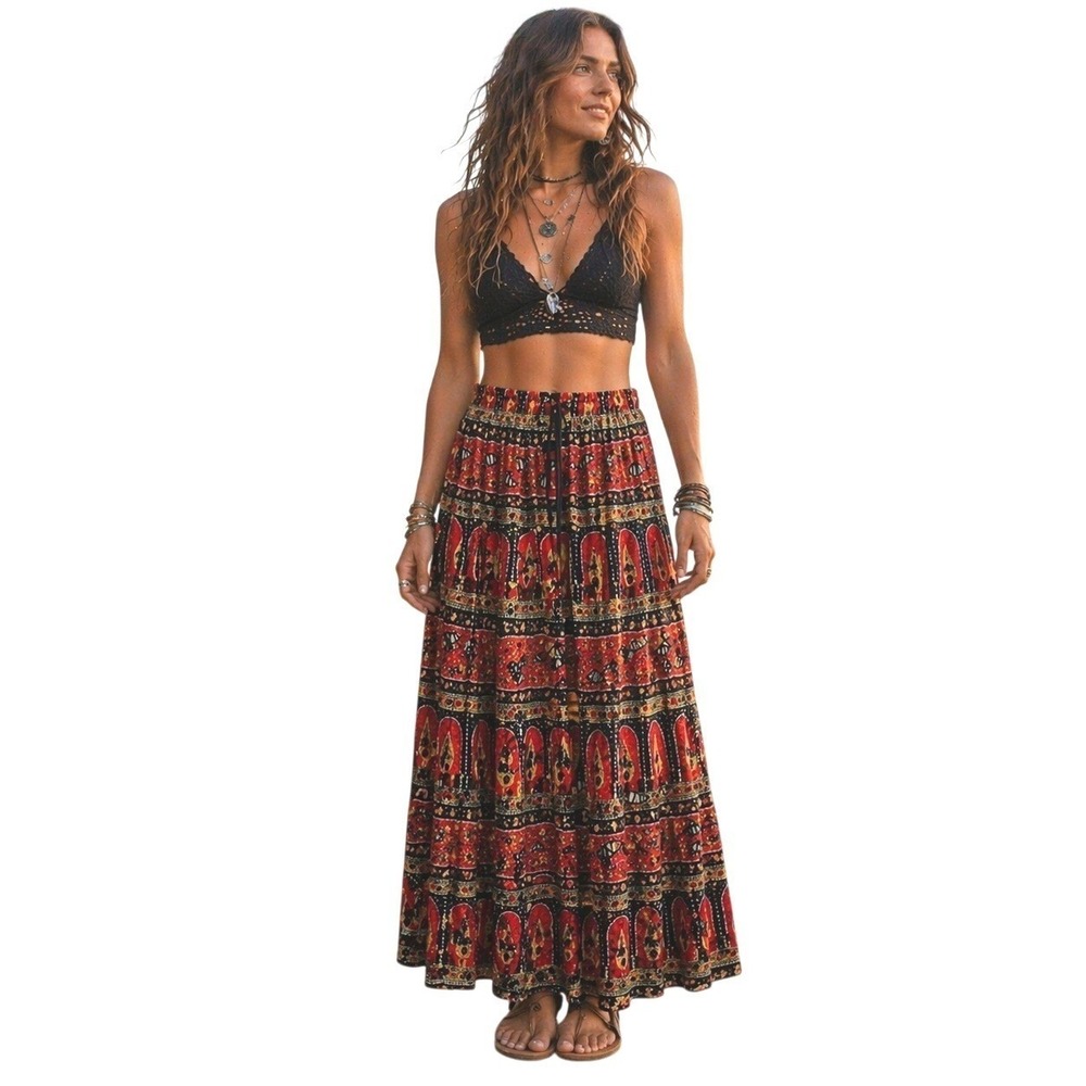Tiered Boho Maxi Skirt Size Medium Festival Peasant Indie Southwest Hippie Beach